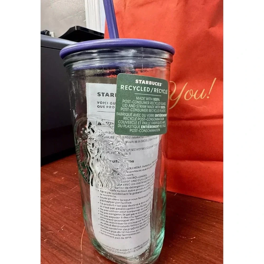 Starbucks 2025 Dark Purple/Violet Recycled Triangle Glass Cold Cup Tumbler 16 oz